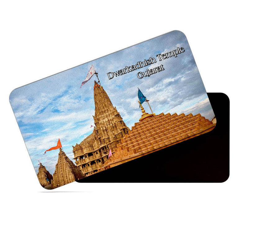 dhcrafts Rectangular Rubber Fridge Magnet / Magnetic Card Multicolor Gujarat Dwarkadhish Temple Design Pack of 1 (8.6cm x 5.4cm)
